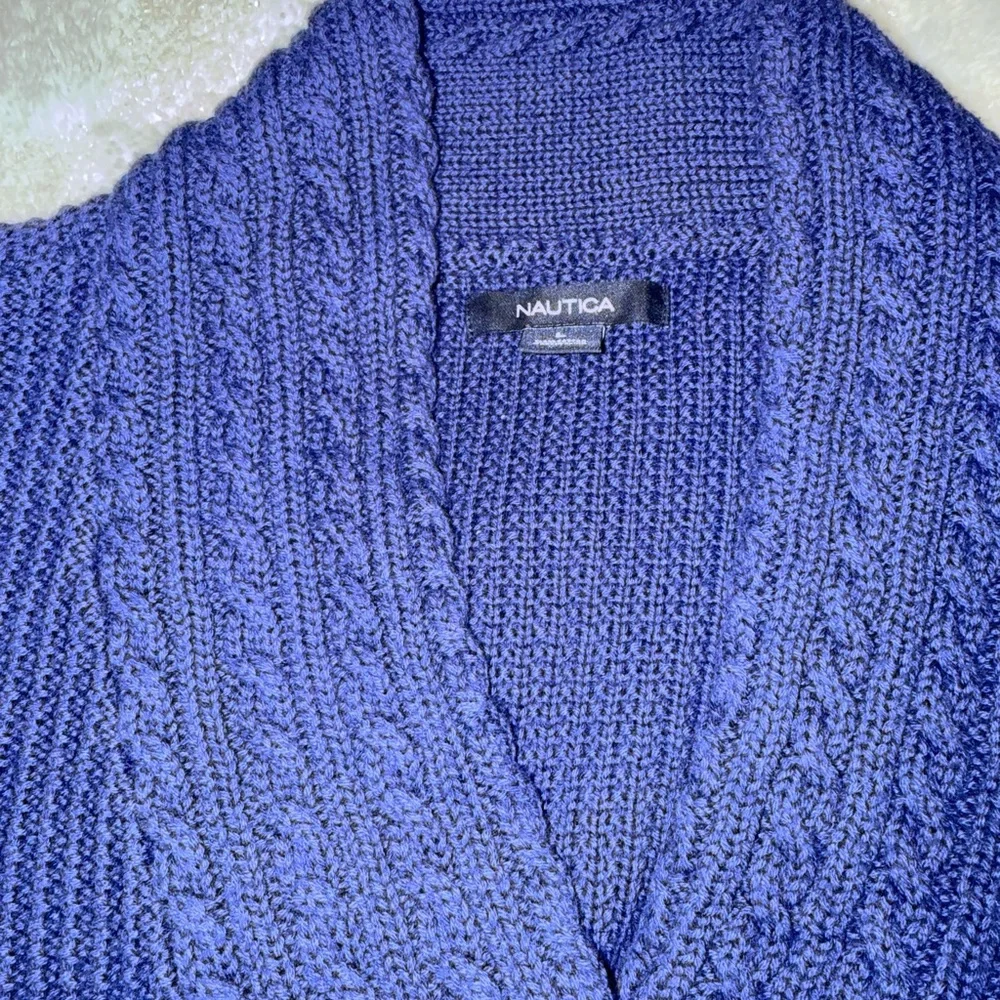 Women's Náutica Blue Cable Knit Sweater 100% cotton L - Picture 3 of 4